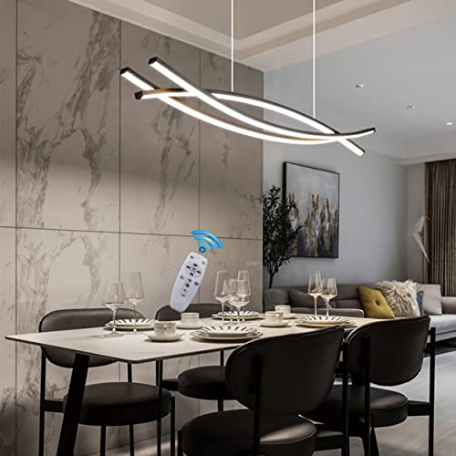 Moderne Esstischlamp LED Pendelleuchte Dimmbar Esstisch Esszimmer Schwarz Hängelampe mit Fernbedienung Wohnzimmer Küchen Hängeleuchte Höhenverstellbar Büro Bar Decken Hängend Lampe (Schwarz, L120cm) von Lanekd