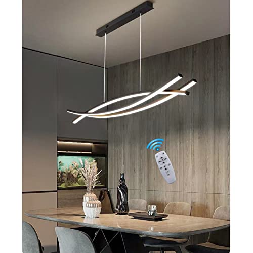 Moderne Esstischlamp LED Pendelleuchte Dimmbar Esstisch Esszimmer Schwarz Hängelampe mit Fernbedienung Wohnzimmer Küchen Hängeleuchte Höhenverstellbar Büro Bar Decken Hängend Lampe (Schwarz, L100cm) von Lanekd