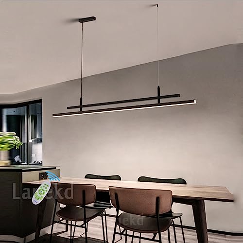 Moderne Linear LED Pendelleuchten Wohnzimmerlampe Esstisch 56W Hängeleuchte Dimmbar 3000K-6500K Höhenverstellbar Schwarz Pendellampe für Küche Kinderzimmer Esszimmer Kronleuchter (L150CM, Schwarz) von Lanekd