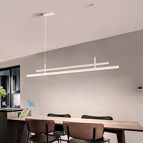 Moderne Linear LED Pendelleuchten Wohnzimmerlampe Esstisch 56W Hängeleuchte Dimmbar 3000K-6500K Höhenverstellbar Schwarz Pendellampe für Küche Kinderzimmer Esszimmer Kronleuchter (L150CM, Weiß) von Lanekd
