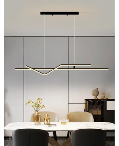 Pendelleuchte, Schwarze Pendellampe Esszimmer Hängeleuchte Weiß, Esstisch Hängelampe, Einfaches Linienlicht Dimmbar Mit Fernbedienung Kronleuchter (Schwarz, L100cm) von Lanekd