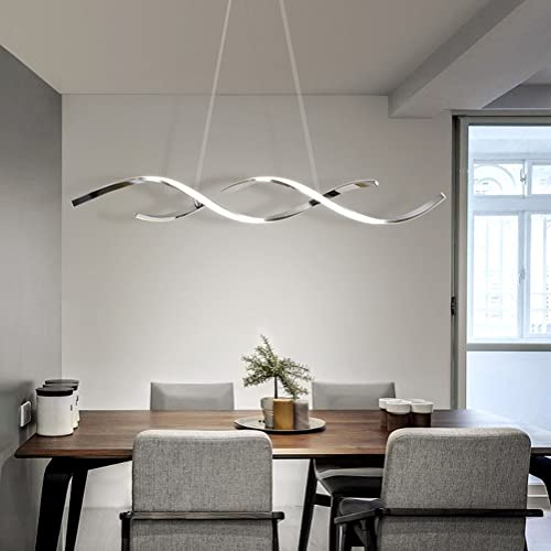 Pendelleuchte/Hängelampe Esstisch Wohnzimmer Esszimmer Lampe LED Modern Dimmbar Decke Deko Hängeleuchte mit Fernbedienung Küchenlampe Chic Designer Hängend Leuchten Deckenleiste Lampe (Chrom, 110cm) von Lanekd