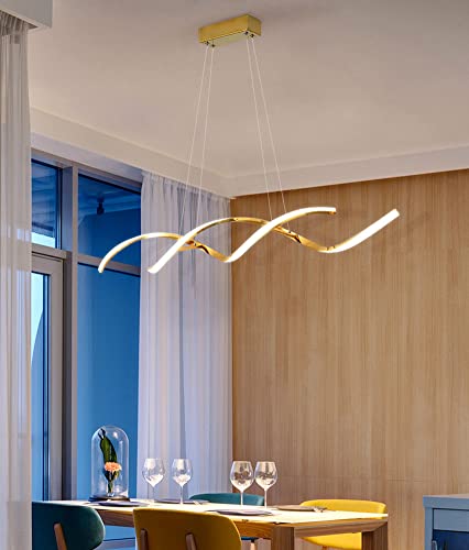 Pendelleuchte/Hängelampe Esstisch Wohnzimmer Esszimmer Lampe LED Modern Dimmbar Decke Deko Hängeleuchte mit Fernbedienung Küchenlampe Chic Designer Hängend Leuchten Deckenleiste Lampe (Gold, 90cm) von Lanekd