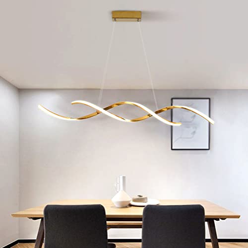 Pendelleuchte/Hängelampe Esstisch Wohnzimmer Esszimmer Lampe LED Modern Dimmbar Decke Deko Hängeleuchte mit Fernbedienung Küchenlampe Chic Designer Hängend Leuchten Deckenleiste Lampe (Gold, 110cm) von Lanekd