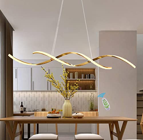 Pendelleuchte Dimmbar Hängelampe Wohnzimmer Esstisch Lampen LED Modern Spirale Gold Hängeleuchte Höhenverstellbar Kronleuchter mit Fernbedienung Küche Esszimmer Schlafzimmer Deckenleuchte von Lanekd
