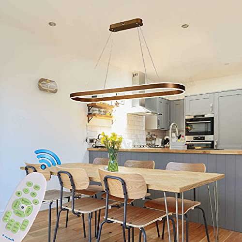 Pendelleuchte Esstisch Hängelampe Esszimmerlampe LED Dimmbar Küchen Hängend Lampe Wohnzimmer Decken Hängeleuchte Modern Kronleuchter Höhenverstellbar Mit Fernbedienung (Braun, L80cm) von Lanekd