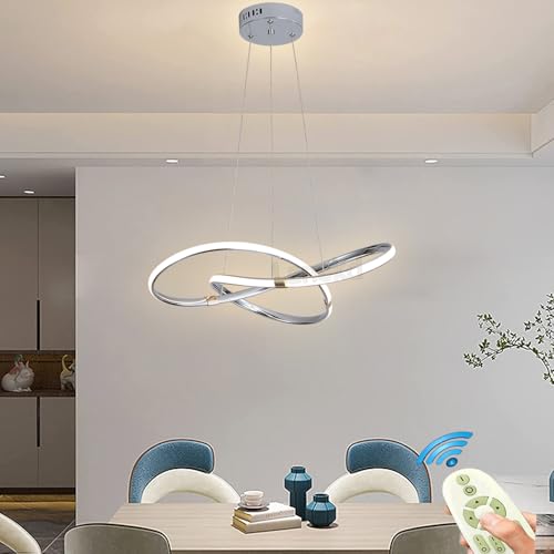 Pendelleuchte Esstisch Modern LED Hängelampe Esstischlampe Esszimmerlampe Dimmbar mit Fernbedienung Ring Deckenleuchte Höhenverstellbar für Schlafzimmer Flur Bar Küche Büro Hängend Lampe (Chrom) von Lanekd