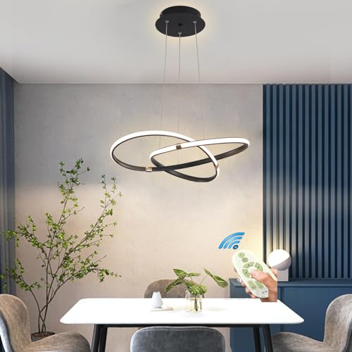 Pendelleuchte Esstisch Modern LED Hängelampe Esstischlampe Esszimmerlampe Dimmbar mit Fernbedienung Ring Deckenleuchte Höhenverstellbar für Schlafzimmer Flur Bar Küche Büro Hängend Lampe (Schwarz) von Lanekd