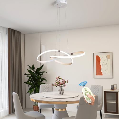 Pendelleuchte Esstisch Modern LED Hängelampe Esstischlampe Esszimmerlampe Dimmbar mit Fernbedienung Ring Deckenleuchte Höhenverstellbar für Schlafzimmer Flur Bar Küche Büro Hängend Lampe (Weiß) von Lanekd