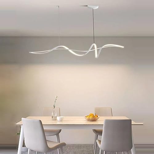 Pendelleuchte Esstischlampe LED Dimmbare 120CM Hängelampe Moderne Spirale Design Pendellampe Esszimmerlampe Höhenverstellbarer Küchenlampe für Küche Büro Wohnzimmer Bar Pendelleuchte (Weiß, L140CM) von Lanekd