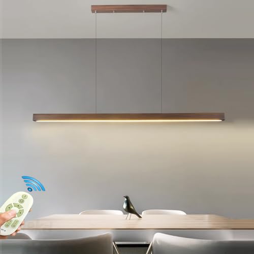 Pendelleuchte Holz Esstisch Esszimmer Lampen LED Hängelampe Dimmbar Hängeleuchte Wohnzimmer Küche Büro Hängend Leuchte Moderne linear Kronleuchter mit Fernbedienung Pendant Lampe (Braun L150) von Lanekd