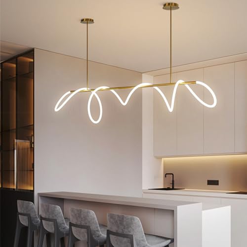 Pendelleuchte LED Esstischlampe Gold Hängeleuchte Dimmbare Esszimmer Hängend Lampe Modern mit Fernbedienung 3000K-6500K Pendellampe Höhenverstellbar Hängelampe Küche Wohnzimmer Bar Bürolampe L180cm von Lanekd