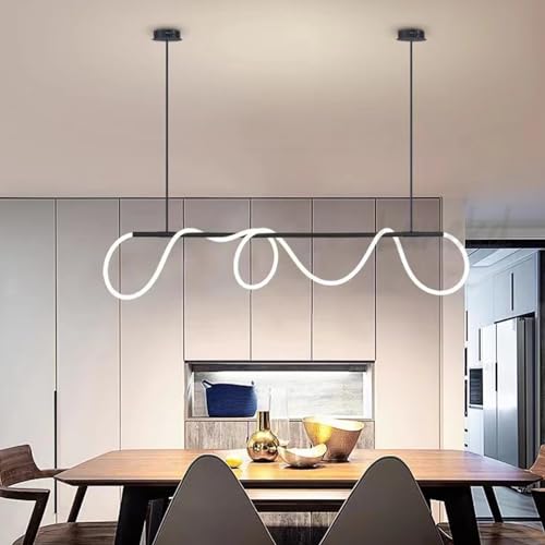 Pendelleuchte LED Esstischlampe Schwarz Hängeleuchte Dimmbare Esszimmer Hängend Lampe Modern mit Fernbedienung 3000K-6500K Pendellampe Höhenverstellbar Hängelampe Küche Wohnzimmer Bar Bürolampe L180cm von Lanekd