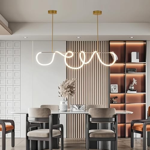 Pendelleuchte LED Esszimmerlampe Linear Hängelampe Dimmbar Mit Fernbedienung Wohnzimmer Hängeleuchte 360° Drehbare Hängend Lampe Für Küchen Büro Esstisch Kronleuchter (Gold/L100CM) von Lanekd