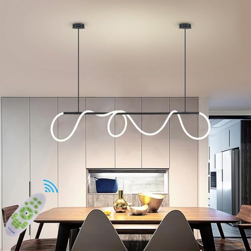 Pendelleuchte LED Esszimmerlampe Linear Hängelampe Dimmbar Mit Fernbedienung Wohnzimmer Hängeleuchte 360° Drehbare Hängend Lampe Für Küchen Büro Esstisch Kronleuchter (L100CM) von Lanekd