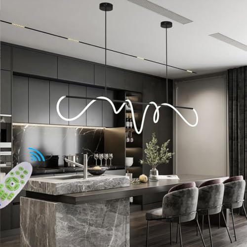 Pendelleuchte LED Esszimmerlampe Linear Hängelampe Dimmbar Mit Fernbedienung Wohnzimmer Hängeleuchte 360° Drehbare Hängend Lampe Für Küchen Büro Esstisch Kronleuchter (L200CM) von Lanekd