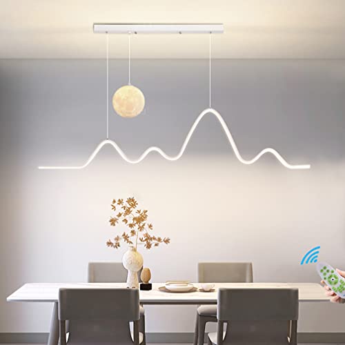 Pendelleuchte LED Wohnzimmerlampe Hängelampe Dimmbar Hoehenverstellbar Esstischlampe Esstisch 40W Hängeleuchte Küchelamp Modern Linear Mit Mondlampe Büro Kinderzimmer Schlafzimmer Kronleuchter von Lanekd