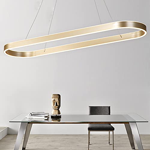 Pendelleuchte Modern Oval Esstischlampen LED Büro Hängeleuchte Dimmbar Wohnzimmer Deckenleuchte Höhenverstellbar Schlafzimmer Deko Hängend Lampen für Küche Bar Esszimmer Deckenlampe (Gold, L100CM) von Lanekd