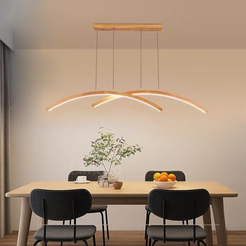 Pendelleuchte Moderne Küche LED Hängelampe LED Holz Bogen Hängend Leuchten Dimmbare Esstischlampe Deckenleuchte Moderni Lineare Esszimmerlampen Wohnzimmer Büro Kronleuchter (3000K) von Lanekd