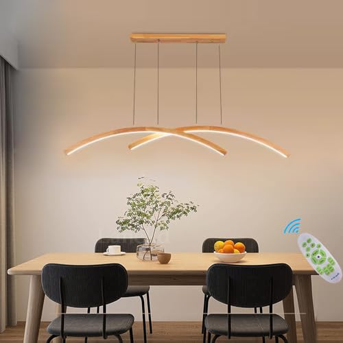 Pendelleuchte Moderne Küche LED Hängelampe LED Holz Bogen Hängend Leuchten Dimmbare Esstischlampe Deckenleuchte Moderni Lineare Esszimmerlampen Wohnzimmer Büro Kronleuchter (Dimmbar) von Lanekd