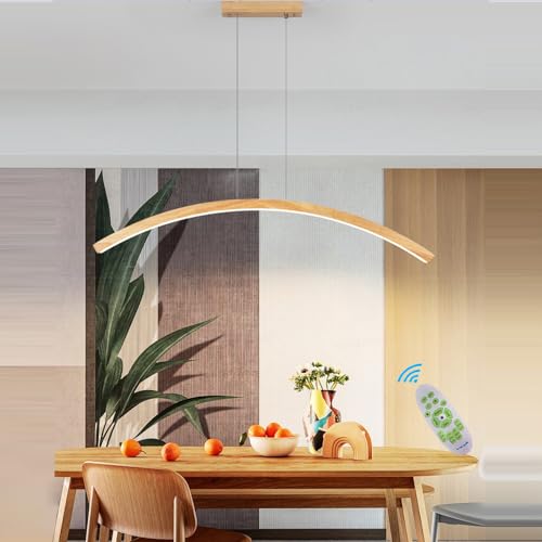 Pendelleuchte Moderne Küche LED Hängelampe LED Holz Bogen Hängend Leuchten Dimmbare Mit Fernbedienung Esstischlampe Deckenleuchte Moderni Lineare Esszimmer Wohnzimmer Büro Bogen (L100CM) von Lanekd