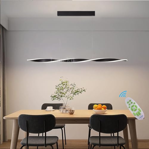 Pendelleuchte Schwarz Küchenlampe Hängelampe LED Esszimmerlampe Modern Dimmbar Spirale Hängeleuchte Höhenverstellbar Esstischlampe für Schlafzimmer Wohnzimmer Büro Kronleuchter (Schwarz, L150CM) von Lanekd