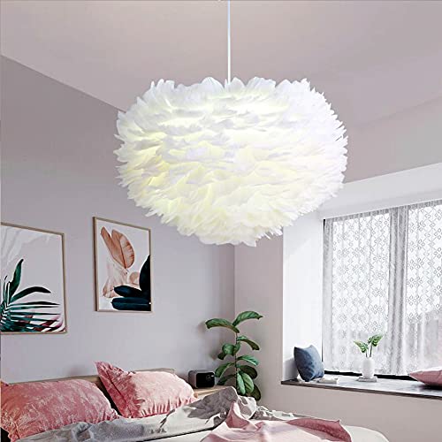 Pendelleuchten Weiße Federlampe E27 Schlafzimmer Lampen Esszimmer Esszimmerlampe Küchen Hängelampe Deko Wohnzimmerlampe Nachttischlampe Kinderzimmer Kronleuchter Mädchen Prinzessin Deckenleuchte von Lanekd