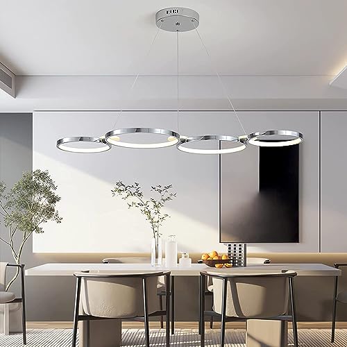 Schwarz LED Pendelleuchte Esszimmerlampe Dimmbare Moderner Büro Ring Design Hängelampe Höhenverstellbare Wohnzimmerlampe Küchen Kronleuchter für Schlafzimmer Bar Esstisch Hängend Leuchten (Chrom) von Lanekd