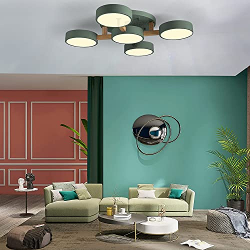 Wohnzimmerlampe Deckenlampe mit Holz Schlafzimmer Decke Deko LED Deckenleuchte Holzlampe Dimmbar Esstisch Esszimmer Küchen Hängend Lampe Modern Vintage Design Kronleuchter Landhaus Schlafzimmerlampe von Lanekd