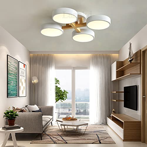Wohnzimmerlampe Deckenlampe mit Holz Schlafzimmer Decke Deko LED Deckenleuchte Holzlampe Dimmbar Esstisch Esszimmer Küchen Hängend Lampe Modern Vintage Design Kronleuchter Landhaus Schlafzimmerlampe von Lanekd