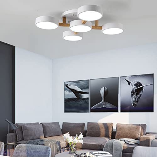 Wohnzimmerlampe Deckenlampe mit Holz Schlafzimmer Decke Deko LED Deckenleuchte Holzlampe Dimmbar Esstisch Esszimmer Küchen Hängend Lampe Modern Vintage Design Kronleuchter Landhaus Schlafzimmerlampe von Lanekd