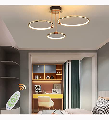 Wohnzimmerlampe Deckenleuchte LED Pendelleuchte Dimmbar Gold Esszimmer Schlafzimmer Hängend Lampe Modern Rund Ring Design Deckenlampe für Wohnzimmer Esstisch Büro Küche Deko mit Fernbedienung Lampe von Lanekd