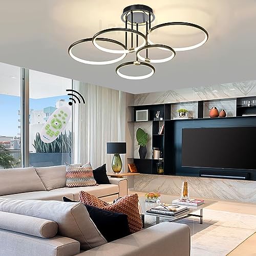 Wohnzimmerlampe Deckenleuchte LED Pendelleuchte Dimmbar Schwarz Esszimmer Schlafzimmer Hängend Lampe Modern Rund Ring Design Deckenlampe für Wohnzimmer Esstisch Büro Küche Deko mit Fernbedienung Lampe von Lanekd