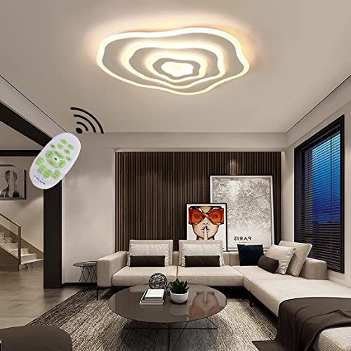 Wohnzimmerlampe Deckenleuchte Weiß LED Deckenlampe Dimmbar mit Fernbedienung Modern Jahresring Design Schlafzimmerlampe Wohnzimmer Deko Decke Lampe Ring Küchen Esstisch Esszimmer Beleuchtung (L60cm) von Lanekd