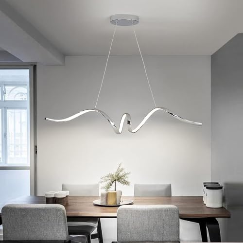 Wohnzimmerlampe LED Pendelleuchte Esstischlampe Modern Linear Designer Hängeleuchte Dimmbar Mit Fernbedienung Decke Pendellampe für Kitchen island Büro Schlafzimmer Kronleuchter (A, Chrom) von Lanekd