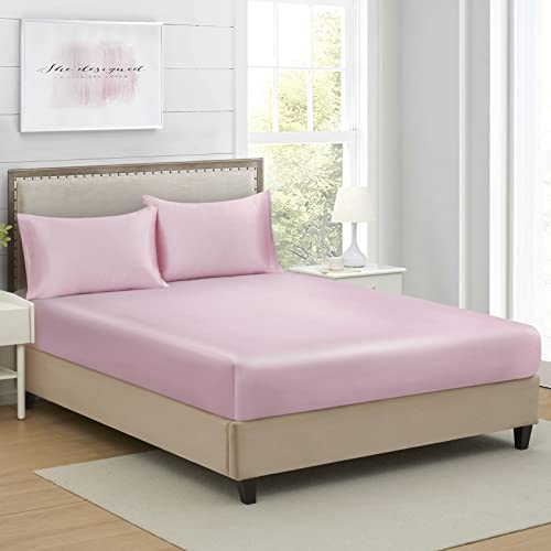 California King Seidensatin-Spannbetttuch, weich, Tiefe Tasche, Einzelbett, Bettlaken separat erhältlich, knitterfrei, lichtecht, atmungsaktiv, voll elastisch (Cal King Size, Rosa) von Lanest Housing