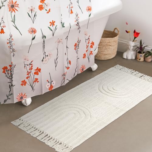 Boho-Küchenläufer Teppich 2x4.3 cm, Lanffia marokkanische Baumwolle, getuftete Teppiche mit Quasten, schicker Regenbogen-Bauernhaus-Teppich, maschinenwaschbar, für Flur, Flur, Eingangsbereich Boho-Küchenläufer Teppich 2x4.3 cm, Lanffia marokkanische Baumwolle, getuftete Teppiche mit Quasten, schicker Regenbogen-Bauernhaus-Teppich, maschinenwaschbar, für Flur, Flur, Eingangsbereich von Lanffia