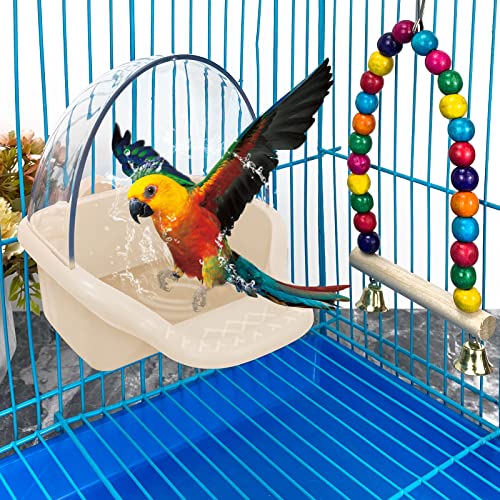 Vogel Bad Box Hängende Vogelbad Spielzeug Sittich Käfig Badewannen Papagei Badewanne Wasser Dusche Futtermittelhalter Tablett Vogelbäder für Vogelkäfige Zubehör Kleine Vögel Papageien von Lanfly