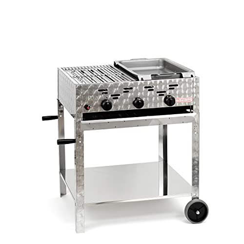 Gasgrill-Kombibräter 11kW 3-flammiger Edelstahl-Brenner fahrbar, kleines Grillrost und kl. Stahlpfanne Gastrobräter Profigrill Verein von Lang Grilltechnik