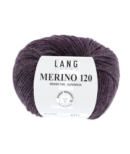 LANG YARNS Merino 120 - Farbe: Aubergine Melange (0467) - 50 g / ca. 120 m Wolle von Lang Yarns