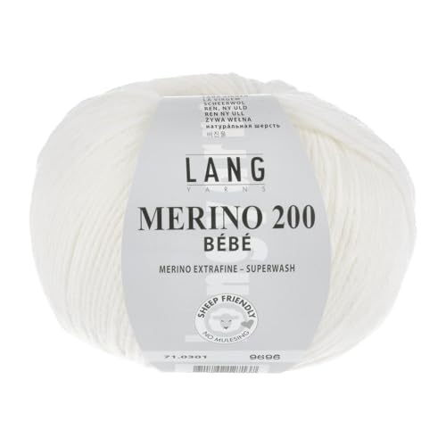 LANG YARNS Merino 200 Bébé - Farbe: Weiss (0301) - 50 g / ca. 203 m Wolle von Lang Yarns