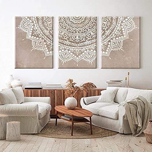 Leinwand Wandkunst Mandala Wandkunstdrucke Beige Taupe Böhmische Schlafzimmer Wand Poster Drucke Wohnzimmer Home Wanddekoration 3 Stück 60x80 cm rahmenlos von LangGe