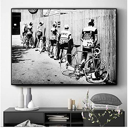 LangGe Wandbild 50x60cm Rahmenlose Retro Fahrrad Foto Leinwand Poster Schwarz-weiß Badezimmer Dekoration Herren Rennrad Wandkunst Bild von LangGe