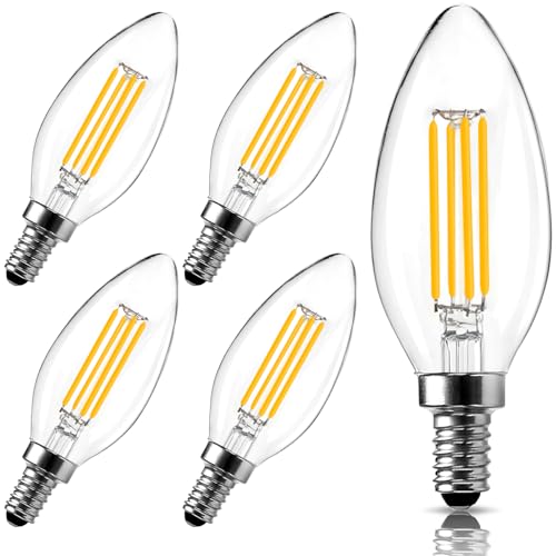 LangPlus+ E14 LED Kerze Lampe, Dimmbare Glühbirne, 6W, 60W Äquivalent, E14 Sockel, Warmweiß 2700K, C35 Filament Fadenlampe für Kronleuchter, Deckenventilator, 5 Stück LangPlus+ E14 LED Kerze Lampe, Dimmbare Glühbirne, 6W, 60W Äquivalent, E14 Sockel, Warmweiß 2700K, C35 Filament Fadenlampe für Kronleuchter, Deckenventilator, 5 Stück von LangPlus+