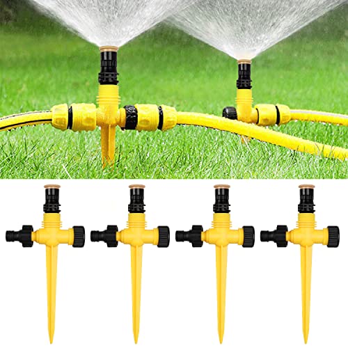 4 Stück Rasensprenger 360° Drehbarer Gartensprenger Garten Sprinkler, Wassersprenger Einstellbar Automatische Bewässerungssystem für Garten Rasen Pflanzen Gemüse Blumen Pastorale (Gelb) von LangRay