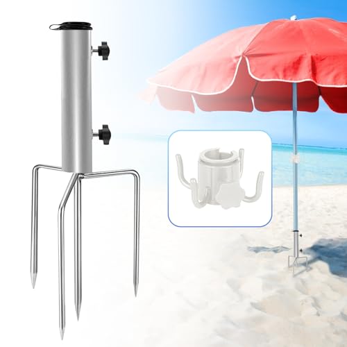 LangRay Sonnenschirmstände, Schirmständer mit 4 Erdspieß Abnehmbar, Schirmhalter Rasendorn für Sonnenschirm Strand Balkon Angelschirm Gartenschirm Freien von LangRay