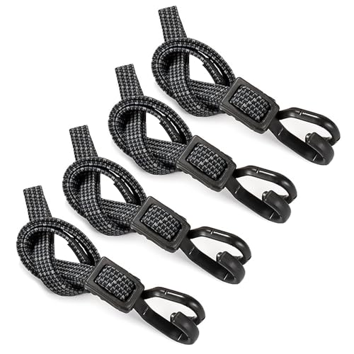 LangRay Spanngummi mit Haken, 4er-Set Spanngurte Schwarz 100cm Expander mit Metallhaken Verstellbar Flach Gepäckspanner Gummiseil Gummiband Spannseil für Gepäck Sonnensegel Fahrrad Tarps von LangRay