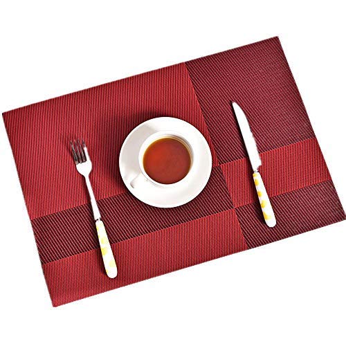 LangToo Tischset, Platzset 6er Set rutschfest Abwaschbar Teslin Abgrifffeste Hitzebeständig Platzdeckchen für Zuhause Restaurant Speisetisch(Red Lattice) von LangToo