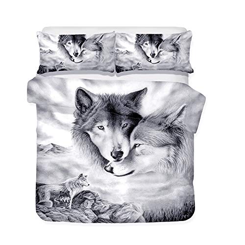 Langde Bettwäsche-Set Wolf Musterdesign mit Reißverschluss, Bettbezug 135 x 200 cm + 1 Kissenbezügen 48 x 74 cm, Super Weiche Polyester, Modernes 3 TLG. Bettwäsche Set - Weiß & Schwarz von Langde