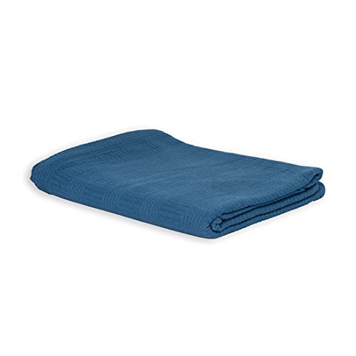 LANGDHUUS original Tagesdecke Zeitlose Pique-Decke | 150x220 cm | Fernblau | 100% Bio Baumwolle | Sommerdecke | Sofadecke | Baumwolldecke | Bettüberwurf von LANGDHUUS